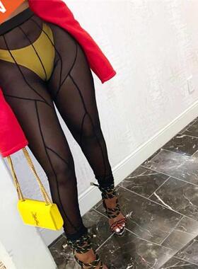 Mesh See Through women's pants vetement femme 2021 High