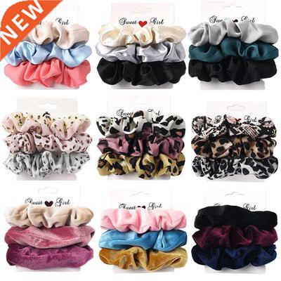 3PCS/1PC Vintage Velvet/Silk Leopard Pure Color Scrunchies S