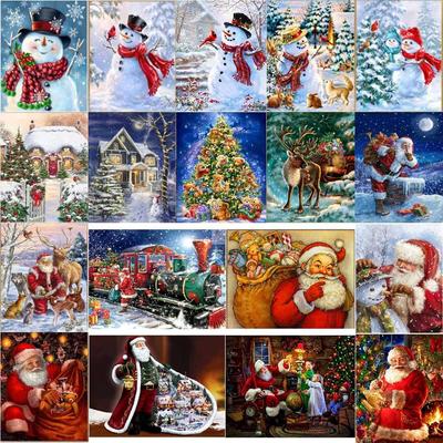 5D Diamond Painting Santa Snowman Hut Round Diamond Embroide