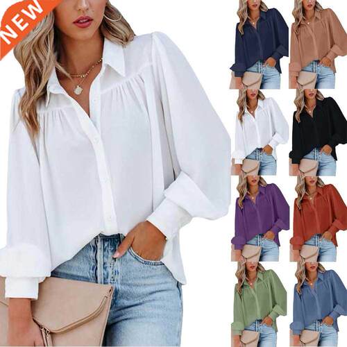 S-3XL大码长袖立领白色春秋衬衫Large long-sleeved white shirt