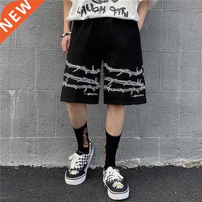 Harajuku Streetwear Iron Chain Pattern Jogger Shorts Men And