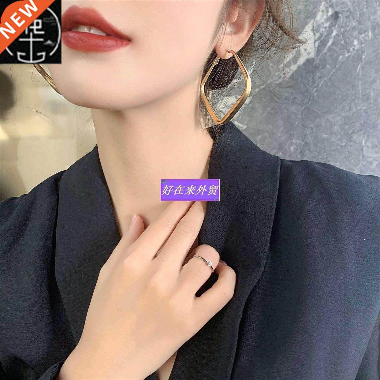 6square earring temperament retro personality ear stud woman