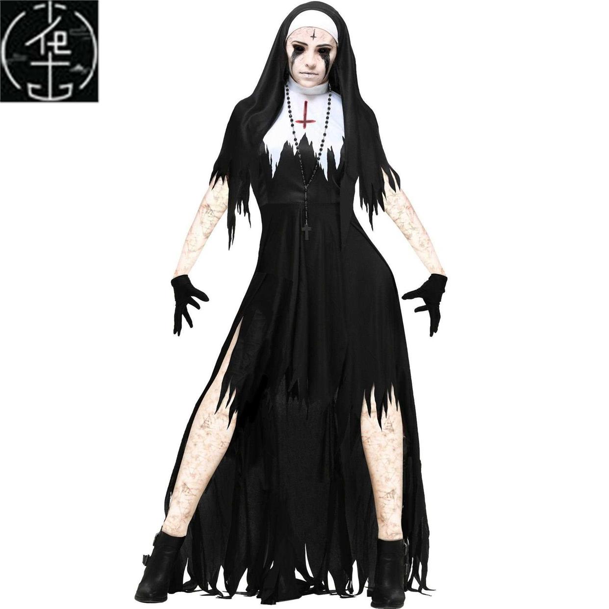 ladies Halloween nun costume cosplay play vampire demon cost