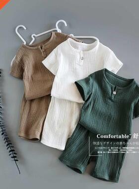 Baby Girls Boys Outfit Suit Cotton Linen Children Clothes Se