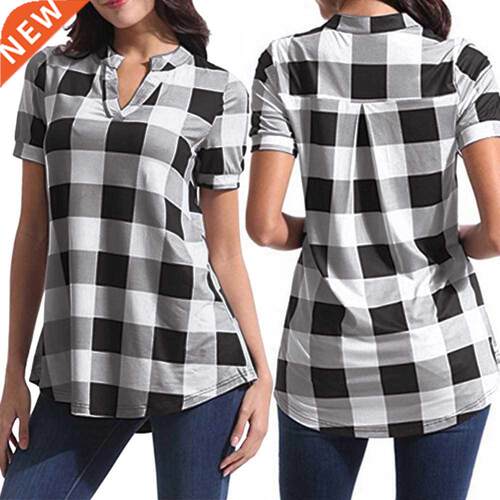 Plus Size Plaid Blouse Women Summer Clothing Cotton Tops Tun