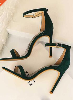 2022 Women 10cm High Heels Flock Stripper Sandals Female Fet