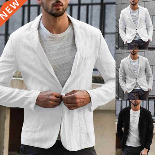 Fashion Men Suit Autumn Solid Color Long Sleeve Pockets Cott