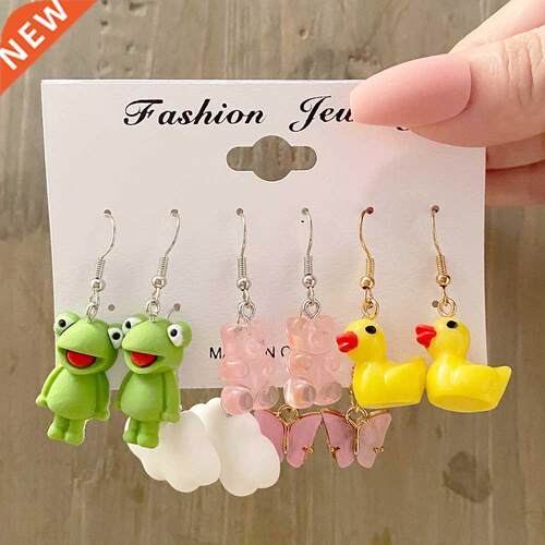 5 Set ndy Animal Frog Duck Dangle Earring Clouds Gummy Bear
