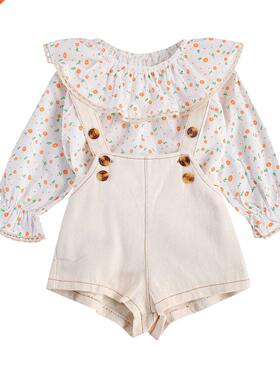 Children Baby Girls 2Pcs Outfit Set, Girl's Ruffled Crew Nec