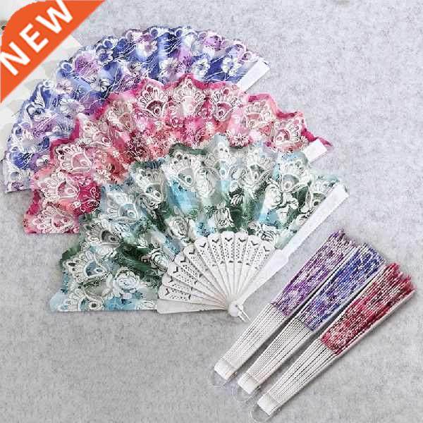 Chinese Style Silk Folding Fan Flower Fabric Plastic Hand
