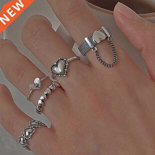 Fashon Heart Rngs Set Love Chan Kpop Punk Rngs for Coupl