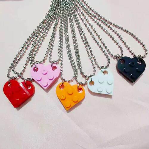 ndy Couples Brick Heart Pendant Shaped Necklace for Women Me