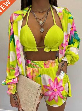 2022 Summer Women's Three-Piece Suit Fashion Beach Style Hol
