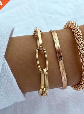 3PCS/Set Fashion Thick Chain Link Bracelets Bangles For Wome
