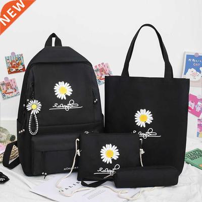 4pcs/Set Casual Daisy Print Backpacks School Rucksack For T