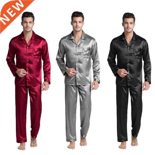 Tony&Candice Men's Satin Silk Pajama Set Men Pajamas Silk Sl