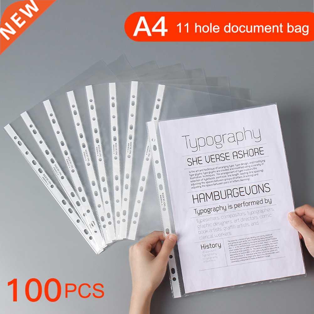100Pcs A4 Folder Bags Plastic Transparent Punched Pocket Fo-封面