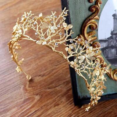 Vntage Gold Baroque Weddng Brdal Crown Har Accessores D