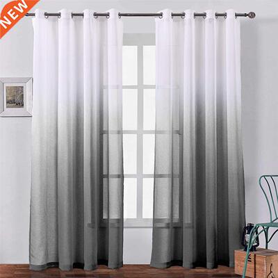 Faux Linen Sheer Gradient Curtains Voile Grommet Semi Sheer