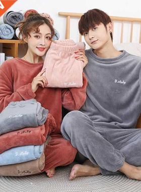 New 2022 Autumn Winter Warm Flannel Women Pyjamas Sets Thick