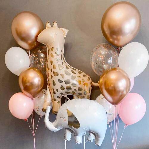 15pcs Girfe Elephant Cartoon Animal Helium alloons White