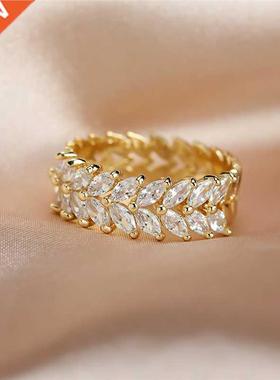 Luxury Female White Leaf Crystal Jewelry Rose Gold Silver Co