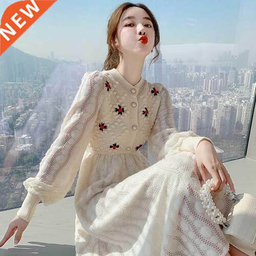 Knitting Sweater Maxi Dresses for Women Female Korea Style S