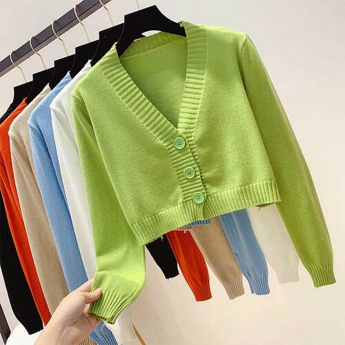 Female Black White Short Sweater Women's Cropped Cardigan S