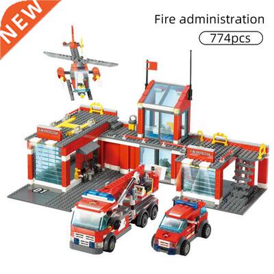 City Fire Station Model Building Blocks Car Helicopter Const