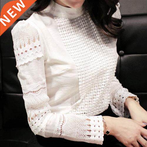 Workwear White shirt long-sleeved Hollow out plus size Chiff
