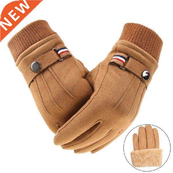 Men's Winter Gloves Suede Warm Split Finger Gloves Outdoor