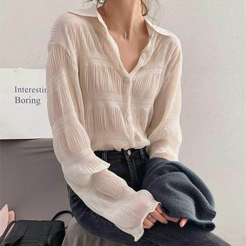 New 2022 Spring Vintage Elegant Women Chiffon Blouses Casual