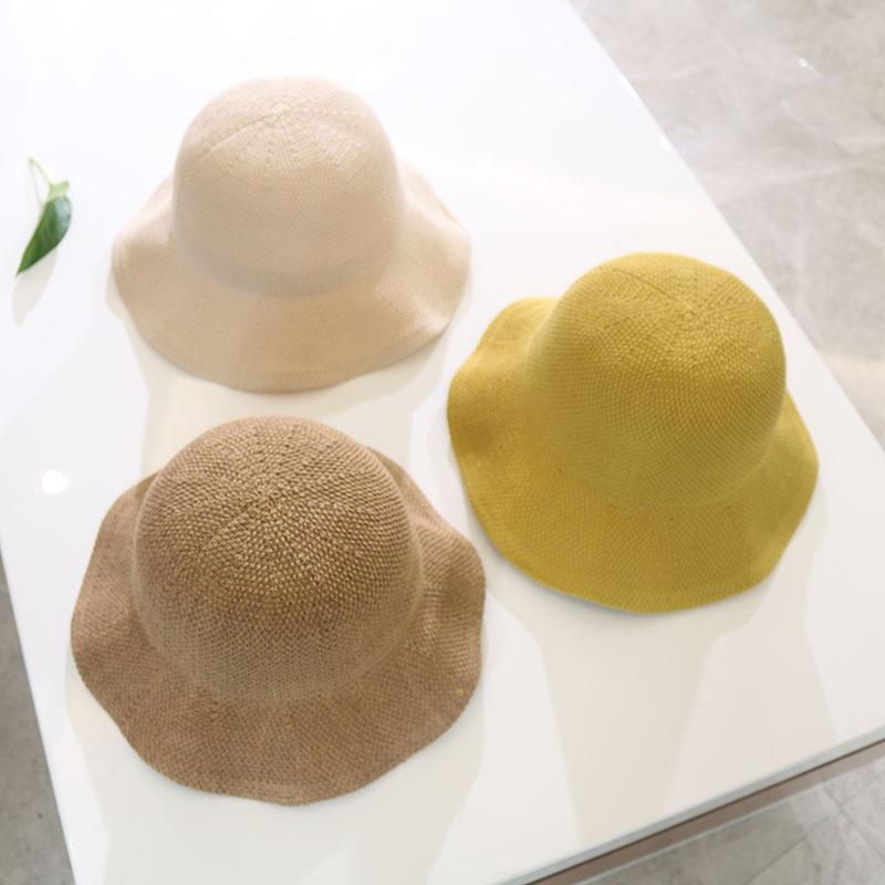 Korea Knitted Wave Brimmed Bucket Hats Women Solid Dome Brea