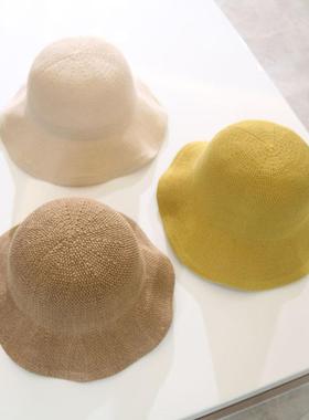 Korea Knitted Wave Brimmed Bucket Hats Women Solid Dome Brea