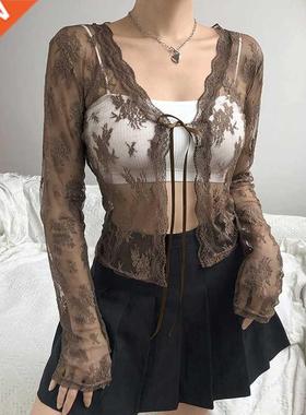 Clothes Kawaii Goth Y2k Crop Lace Top Clothing 2021 Fairy Gr