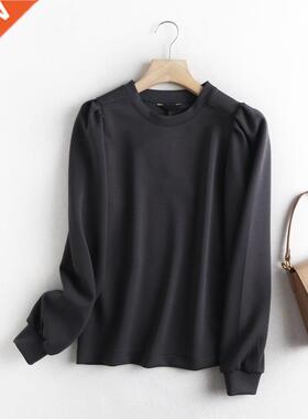 Tangada Women High Quality Gray Sweatshirts Puff Long Sleeve