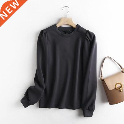Tangada Women High Quality Gray Sweatshirts Puff Long Sleeve
