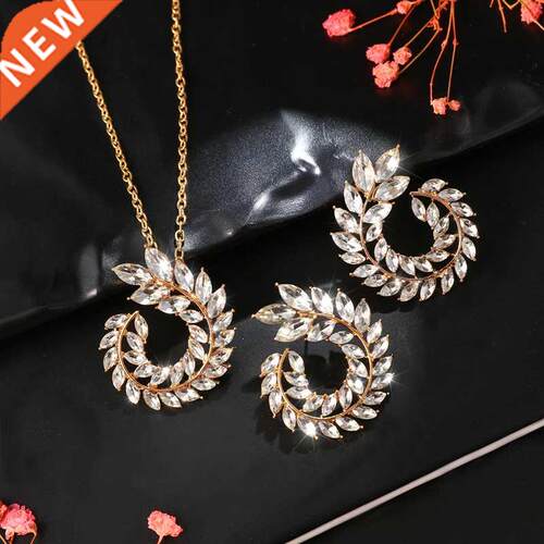 Fashion Bohemian Rhinestone Gold Color Leaf Earring&Neck