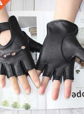 Car Driving Deerskin Leather Fingerless Gloves Men's Short F