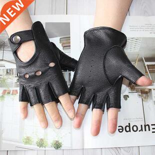 Car Driving Deerskin Leather Fingerless Gloves Men's Short F