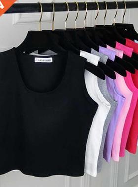 Fashion Sexy Women Round Neck Pure Color Patchwork Crop Tops