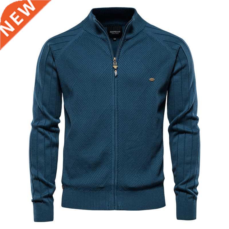 AIOPESON Argyle Solid Color Cardigan Men Casual Quality Zipp