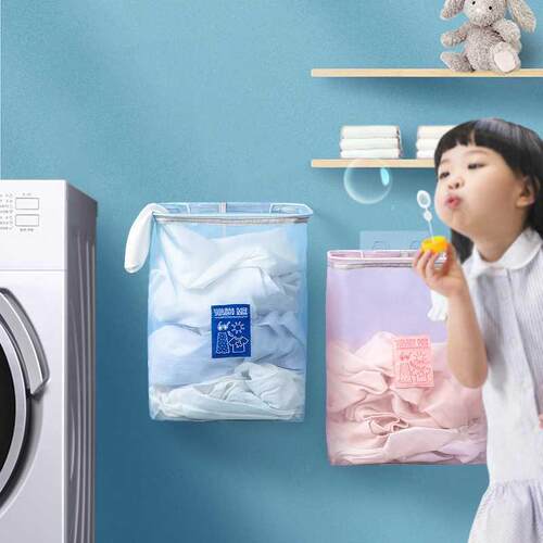 Foldable Laundry Basket Wall Hanging Mesh Bag Bathroom Organ
