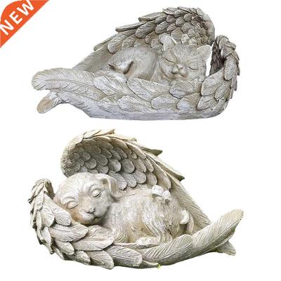 Handmade Sleeping Resin Dog/Cat Angel Statue Courtyard
