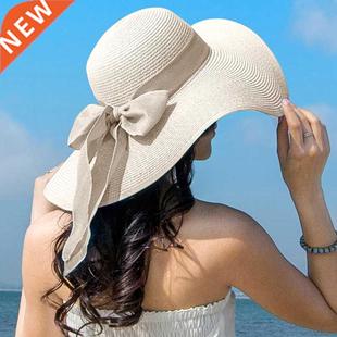 Summer Women Straw Hat Bowknot Wide Brim Floppy Panama Hats