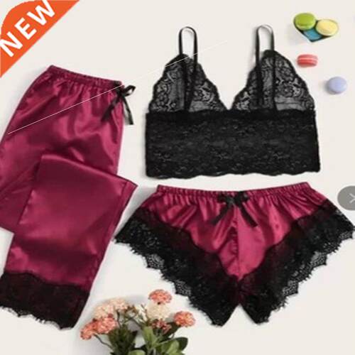 Two-pece black home wear comfortable lace pajama set