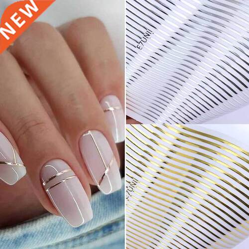 1PC Silver Gold Lines Stripe 3D Nail Sticker Geometric Waved