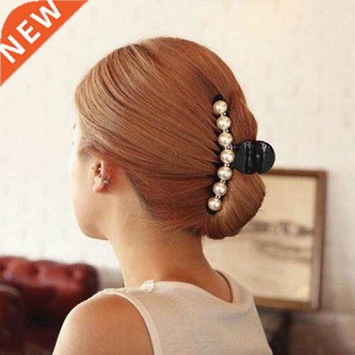 Black Big Rhinestone Hairpins for Women Pearl Hair Clips