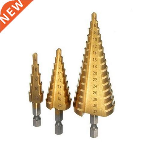3Pcs 4-12/20/32mmHSS Steel Large Step Cone Titanium Coated