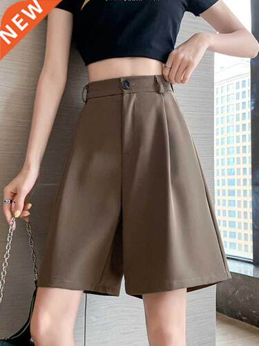 2022 Summer White Black Suit Shorts Woman High Waist Wide Le
